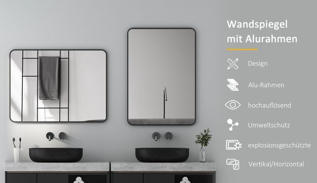 BOROMAL Wanndspiegel rechteckig Schwarz mit Aluminiumrahmen