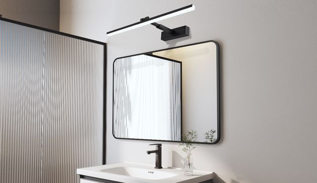 WDWRITTI Spiegel Rechteckig Schwarz mit 60cm LED Schwarz Spiegelleuchte