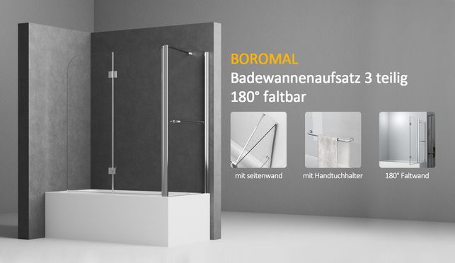BOROMAL 2teilig Badewannenaufsatz mit seitenwand 6mm ESG beideseitig Nano