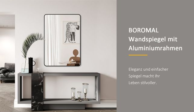GOEZES Wandspiegel Rechteckig Schwarz mit Aluminiumrahmen