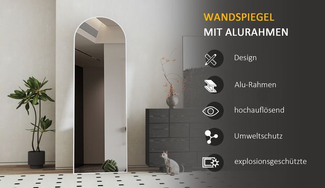 BOROMAL Ganzkörperspiegel Weiß mit Alurahmen 5mm Umweltschutz Spiegel
