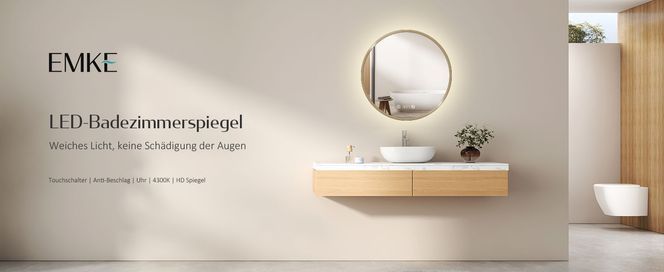 EMKE LED Runder Badspiegel mit Beleuchtung Schwarzer Rand Badezimmerspiegel