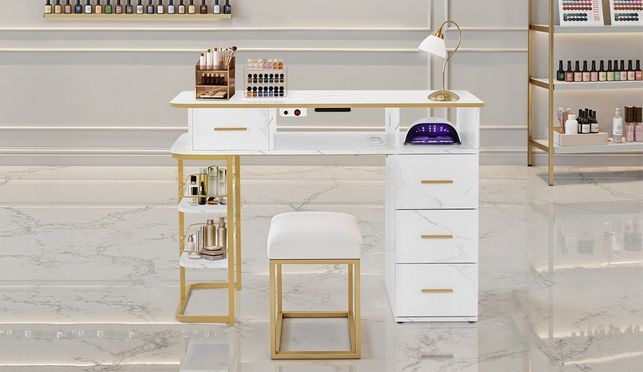 BarberPub Luxuriöser & moderner Maniküretisch mit Absaugung & 4 Schubladen