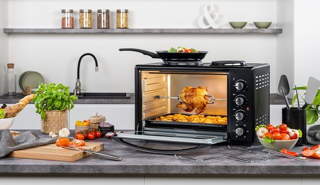 TZS First Austria Minibackofen mit Kochplatten, 60L – Kompakter Всіskönner für Ihre Küche