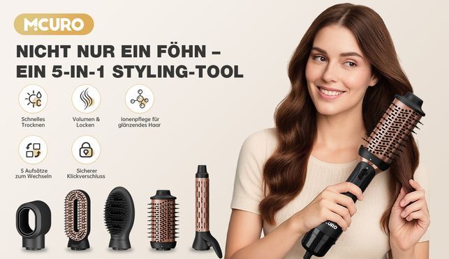 Frisch gelauncht:MCURO 5 in 1 Warmluftbürste – Styling leicht gemacht