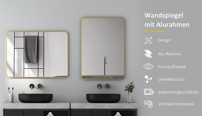 BOROMAL Wandspiegel Gold mit Aluminiumrahmen 5mm HD Glas