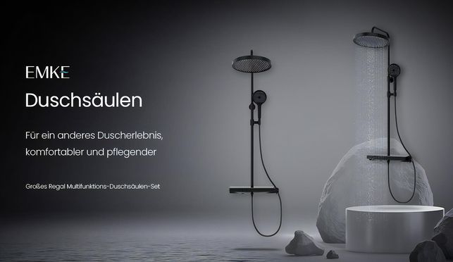 EMKE Duschsystem mit Thermostat Schwarz Matt – Regendusche mit SPA Erlebnis