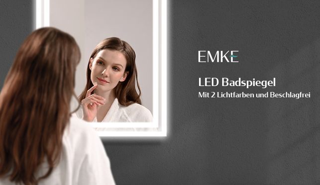 EMKE Badspiegel mit Beleuchtung Antibeschlag Kaltweiß & Warmweiß Lichtspiegel