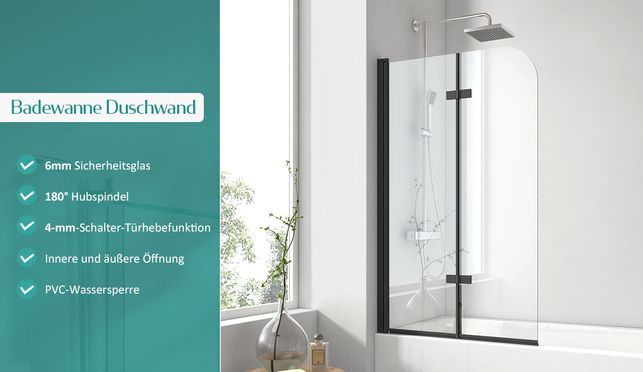 EMKE Duschtrennwand für Badewanne Faltwand Duschabtrennung Badewannenaufsatz