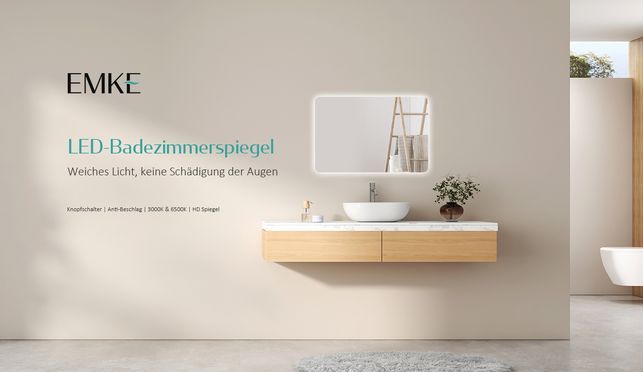 EMKE Badspiegel Druckknopfschalter separat für Lichtfarbe wechsel und Antibeschlag IP44