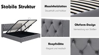 Polsterbett mit Massivholzlatten und stilvollem Ohrdesign