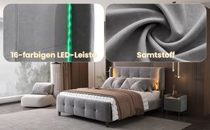 16 Farben LED Beleuchtung und luxuriöser Samtbezug