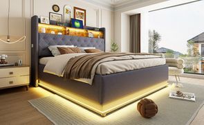 Komfortables Stauraumbett mit LED Lichtern und USB Anschluss