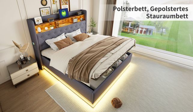 Gepolstertes Stauraumbett für mehr Komfort