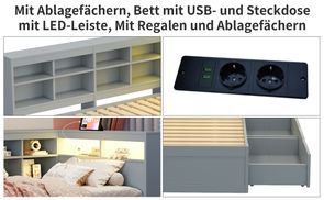 Bett mit integriertem Stauraum und LED Beleuchtung