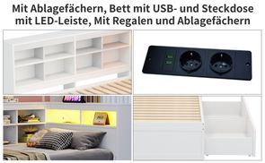 Bett mit integriertem Stauraum und LED Beleuchtung