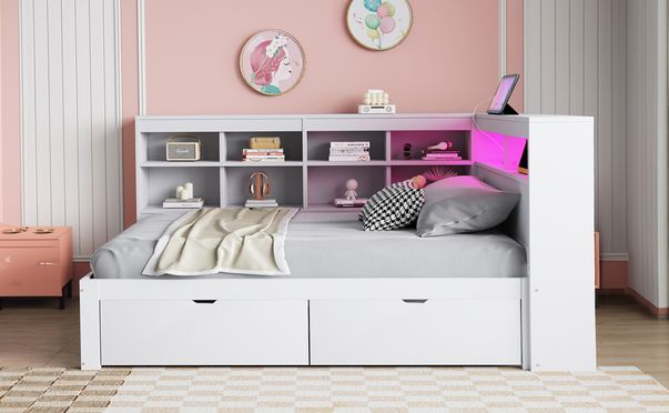 Vielseitiges Kinderbett mit Stauraum und LED Beleuchtung
