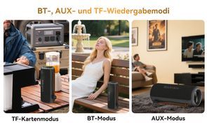 Drei Wiedergabemodi: BT, AUX & TF Karte